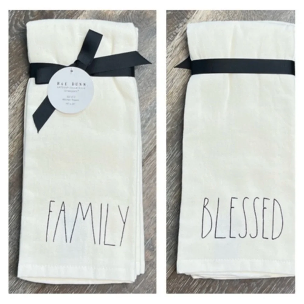 Rae Dunn - 4/$98 - Family/Blessed’ Dish towels (2). NWT *Last One!